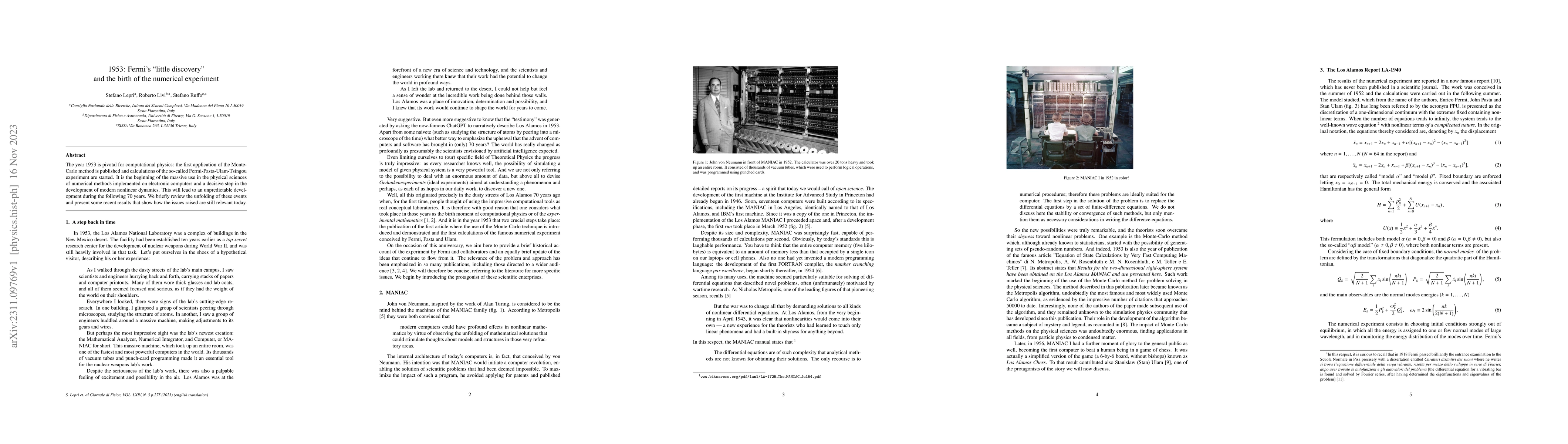 Thumbnail for 1953: Fermi's "little discovery" and the birth of the numerical
  experiment
