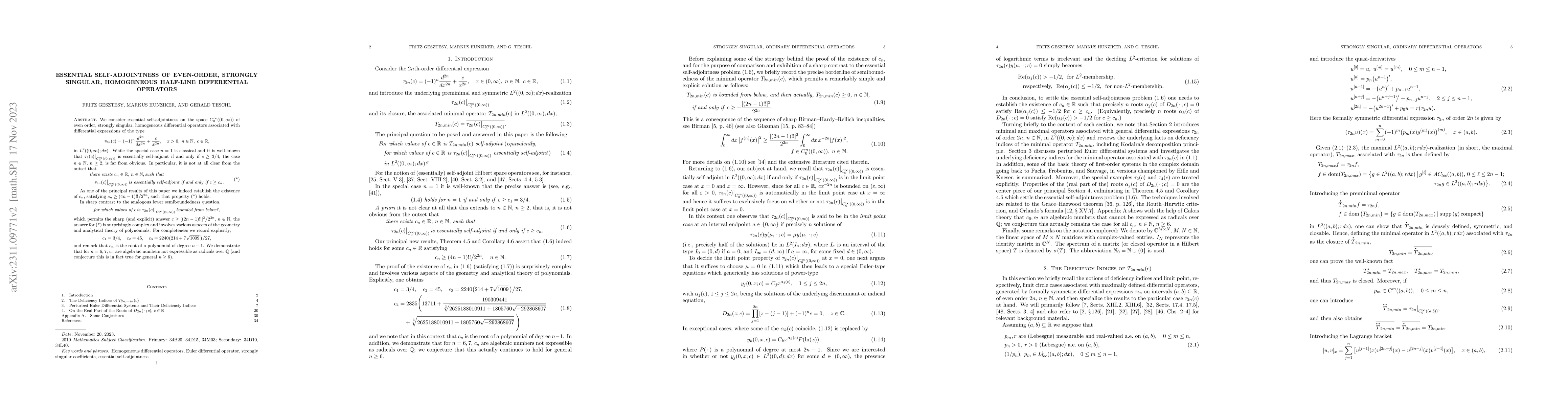 Thumbnail for Essential self-adjointness of even-order, strongly singular, homogeneous
  half-line differential operators