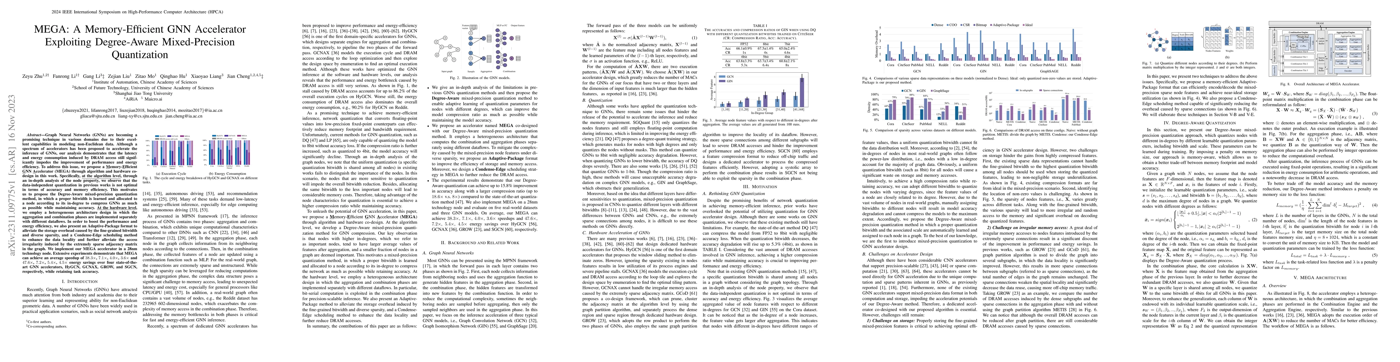 Thumbnail for MEGA: A Memory-Efficient GNN Accelerator Exploiting Degree-Aware
  Mixed-Precision Quantization