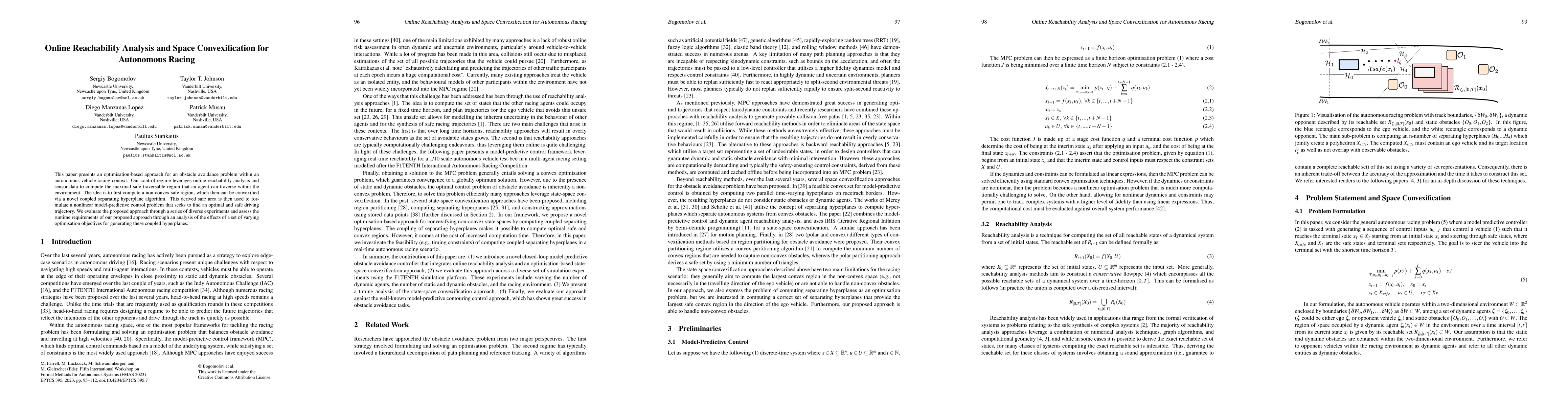 Thumbnail for Online Reachability Analysis and Space Convexification for Autonomous
  Racing
