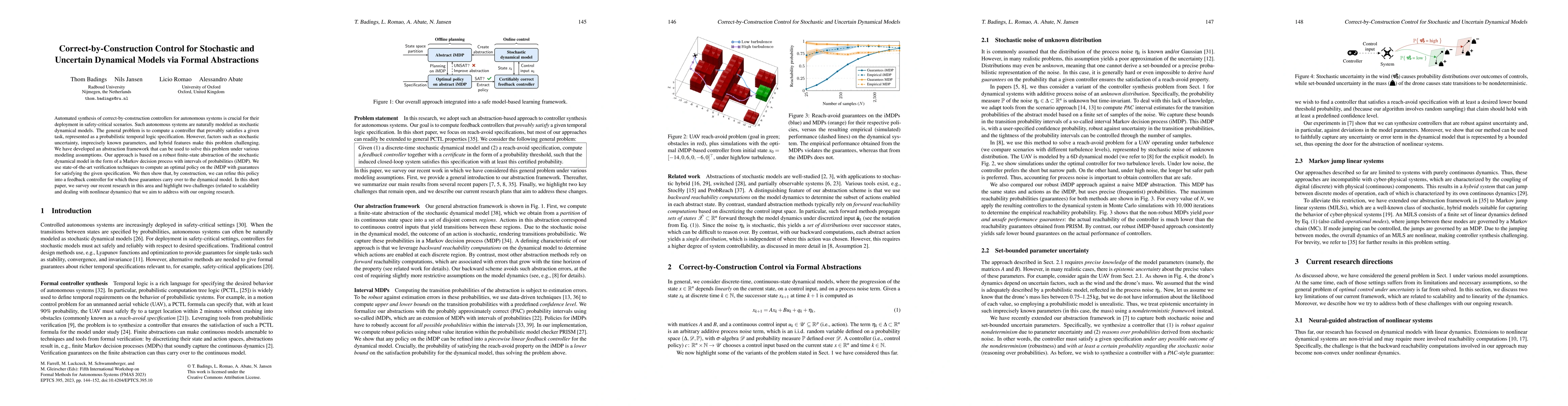 Thumbnail for Correct-by-Construction Control for Stochastic and Uncertain Dynamical
  Models via Formal Abstractions