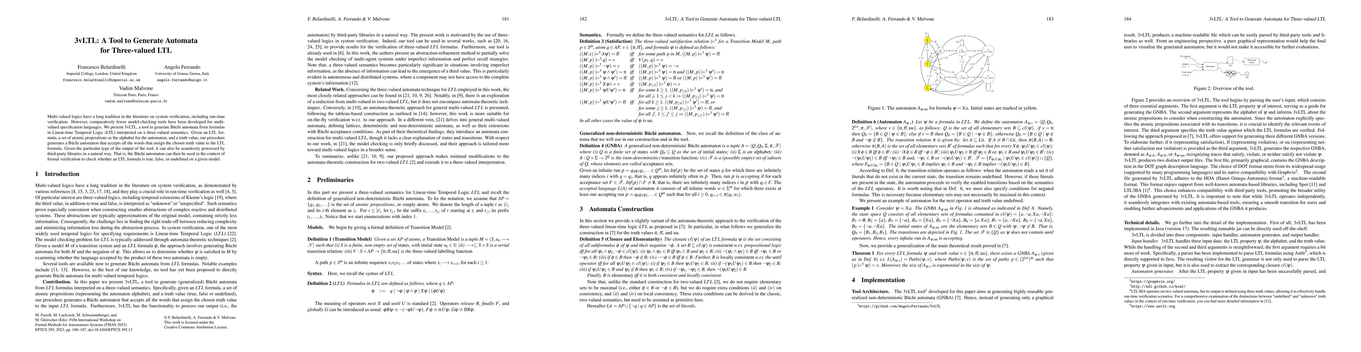 Thumbnail for 3vLTL: A Tool to Generate Automata for Three-valued LTL