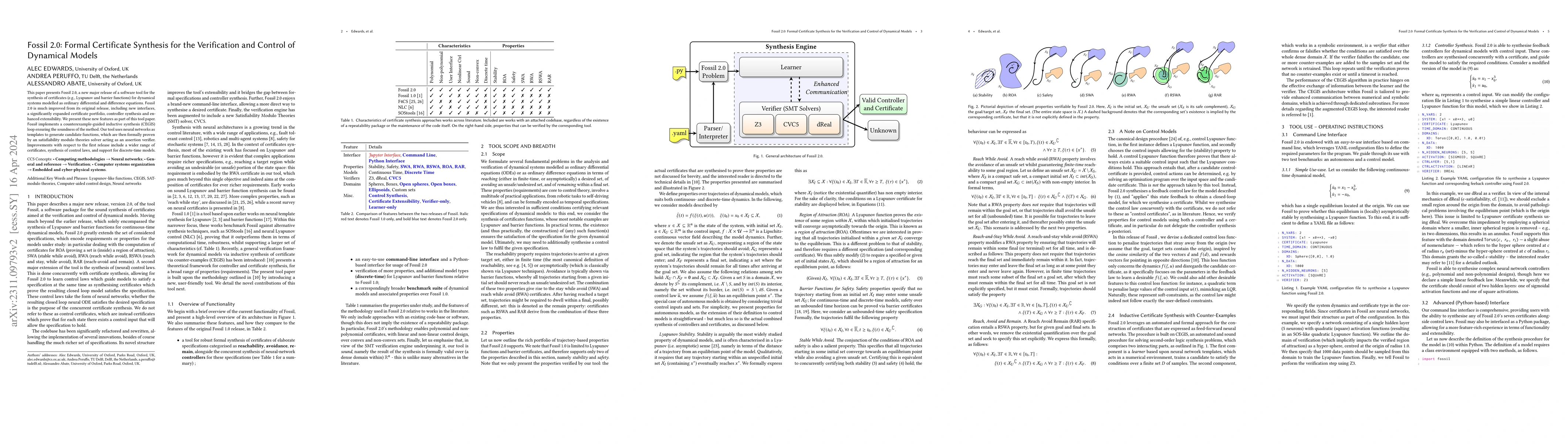 Thumbnail for Fossil 2.0: Formal Certificate Synthesis for the Verification and
  Control of Dynamical Models