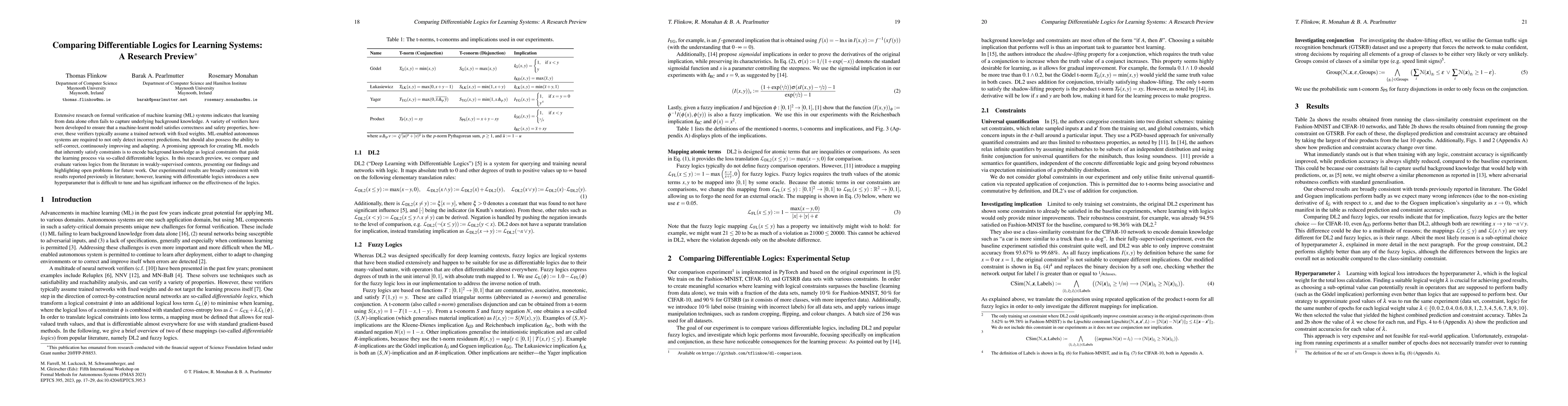 Thumbnail for Comparing Differentiable Logics for Learning Systems: A Research Preview