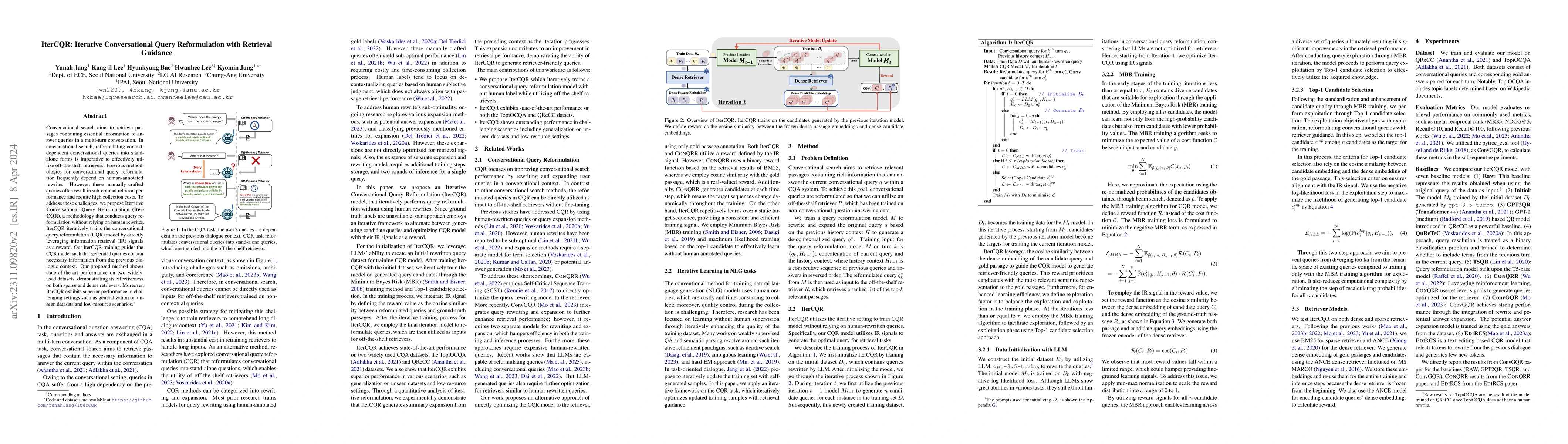 Thumbnail for IterCQR: Iterative Conversational Query Reformulation with Retrieval
  Guidance