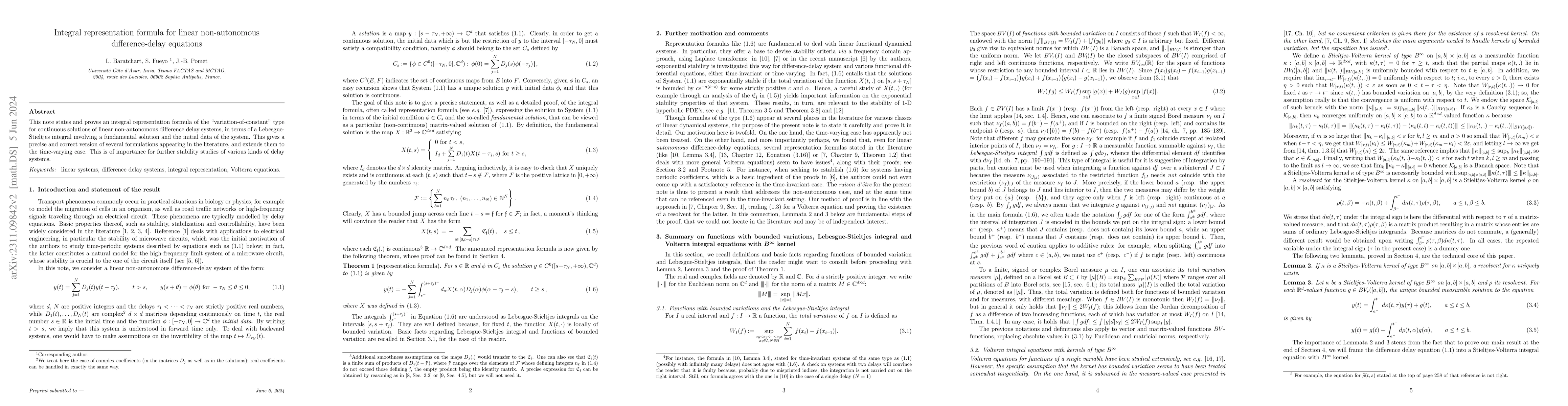 Thumbnail for Integral representation formula for linear non-autonomous
  difference-delay equations