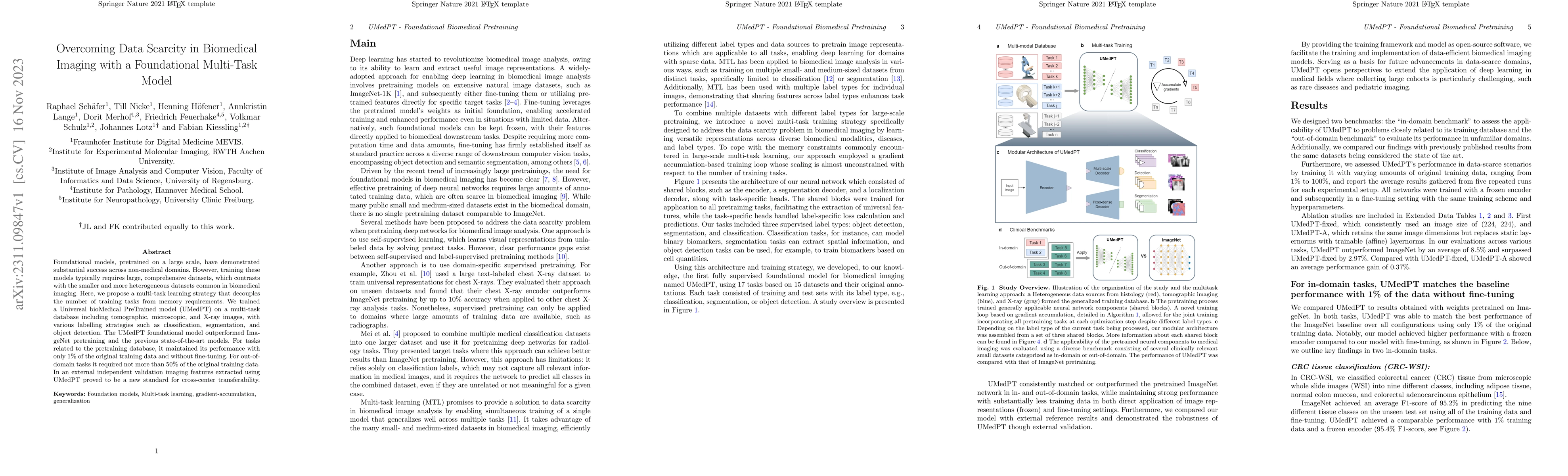 Thumbnail for Overcoming Data Scarcity in Biomedical Imaging with a Foundational
  Multi-Task Model