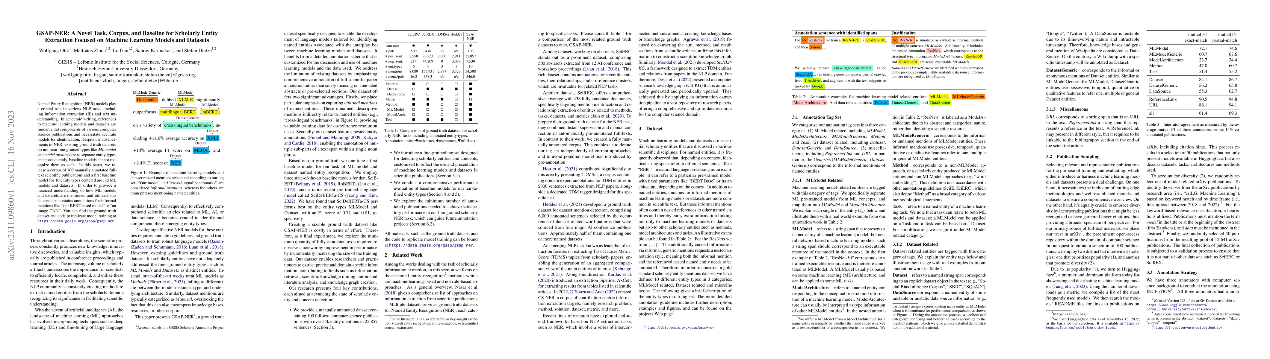 Thumbnail for GSAP-NER: A Novel Task, Corpus, and Baseline for Scholarly Entity
  Extraction Focused on Machine Learning Models and Datasets