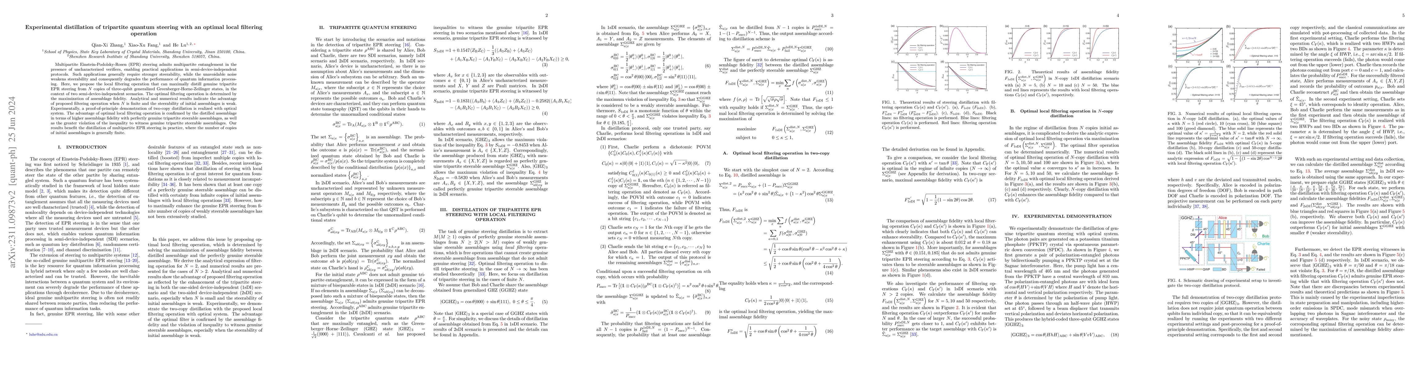 Thumbnail for Experimental distillation of tripartite quantum steering with an optimal
  local filtering operation