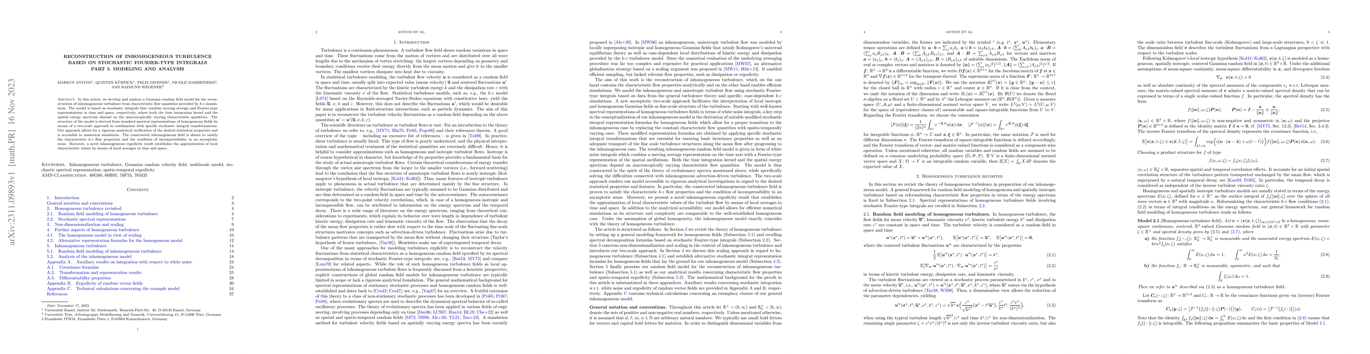 Thumbnail for Reconstruction of inhomogeneous turbulence based on stochastic
  Fourier-type integrals. Part I: Modeling and analysis