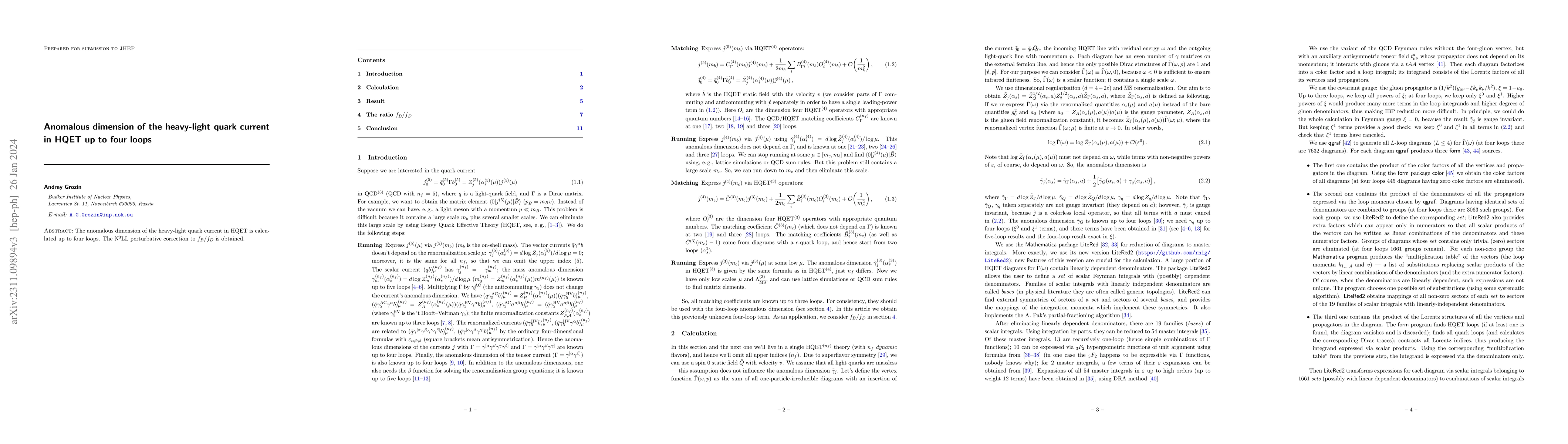 Thumbnail for Anomalous dimension of the heavy-light quark current in HQET up to four
  loops