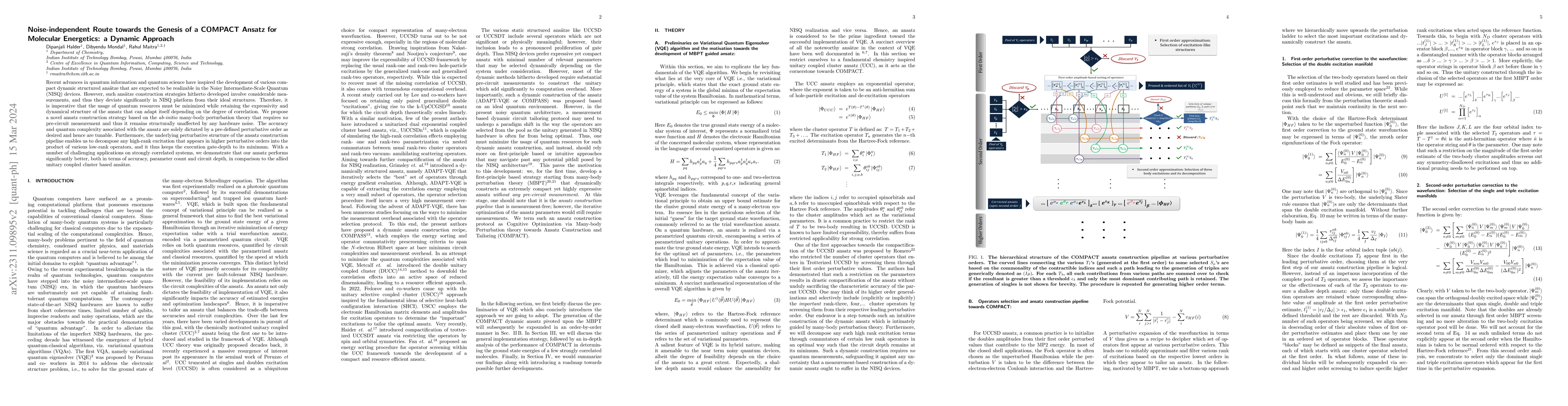Thumbnail for Noise-independent Route towards the Genesis of a COMPACT Ansatz for
  Molecular Energetics: a Dynamic Approach