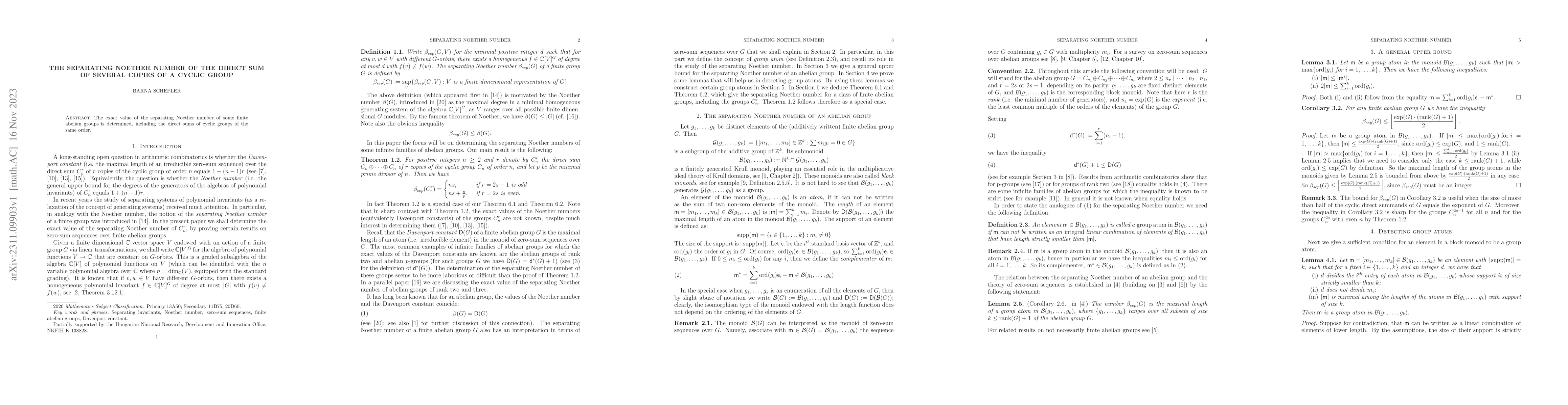 Thumbnail for The separating Noether number of the direct sum of several copies of a
  cyclic group