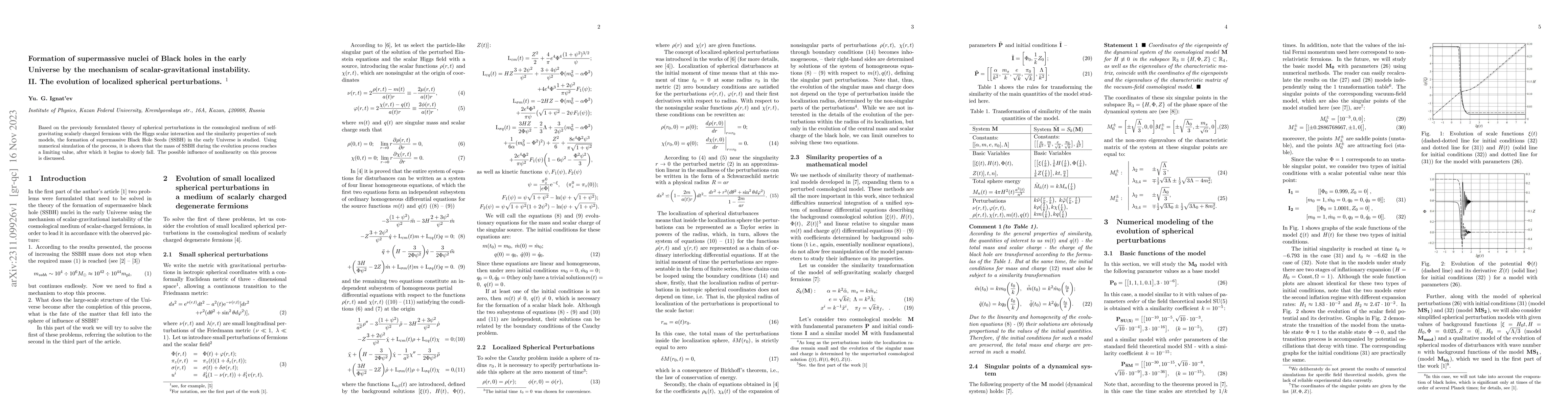 Thumbnail for Formation of supermassive nuclei of Black holes in the early\\[8pt]
  Universe by the mechanism of scalar-gravitational instability. II. The
  evolution of localized spherical perturbations