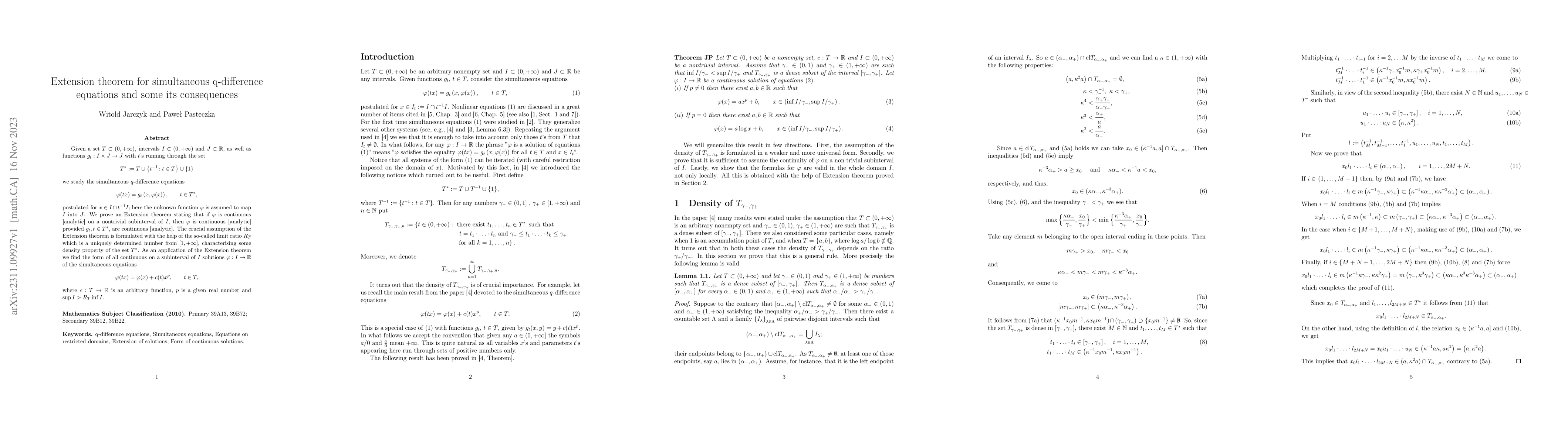 Thumbnail for Extension theorem for simultaneous q-difference equations and some its
  consequences