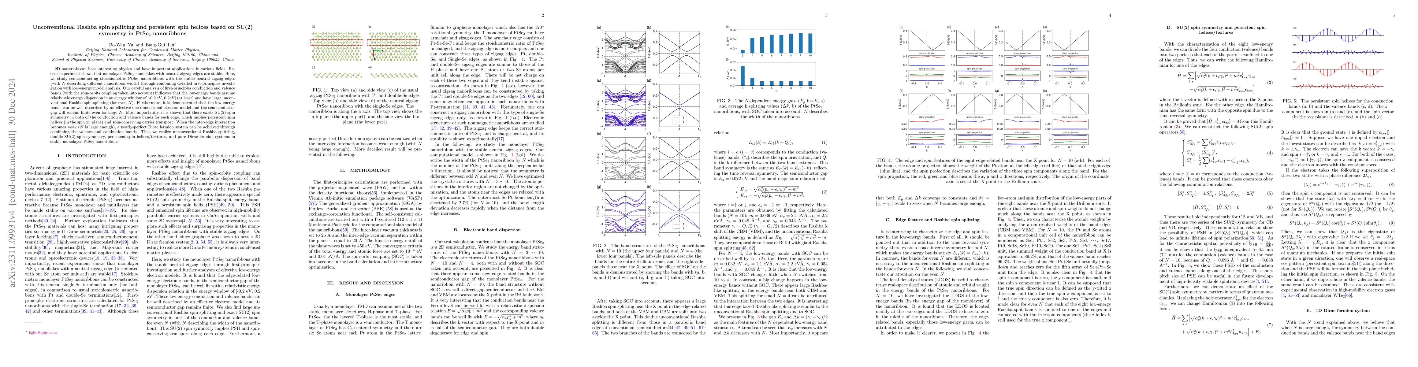 Thumbnail for Unconventional Rashba spin splitting, double SU(2) spin symmetry, and
  pure Dirac fermion system in PtSe$_2$ nanoribbons