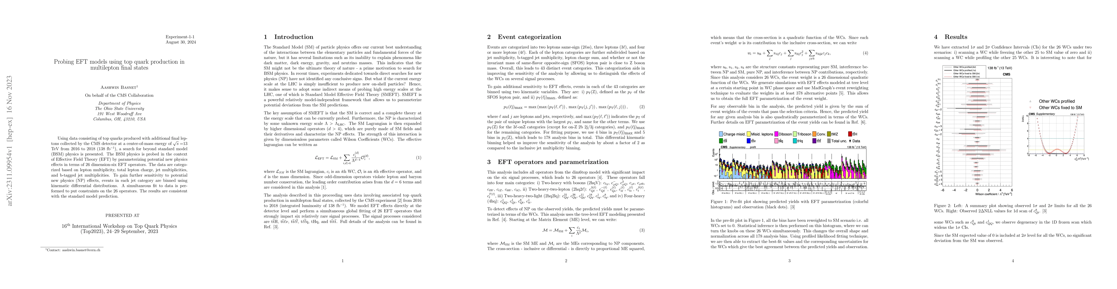 Thumbnail for Probing EFT models using top quark production in multilepton final
  states