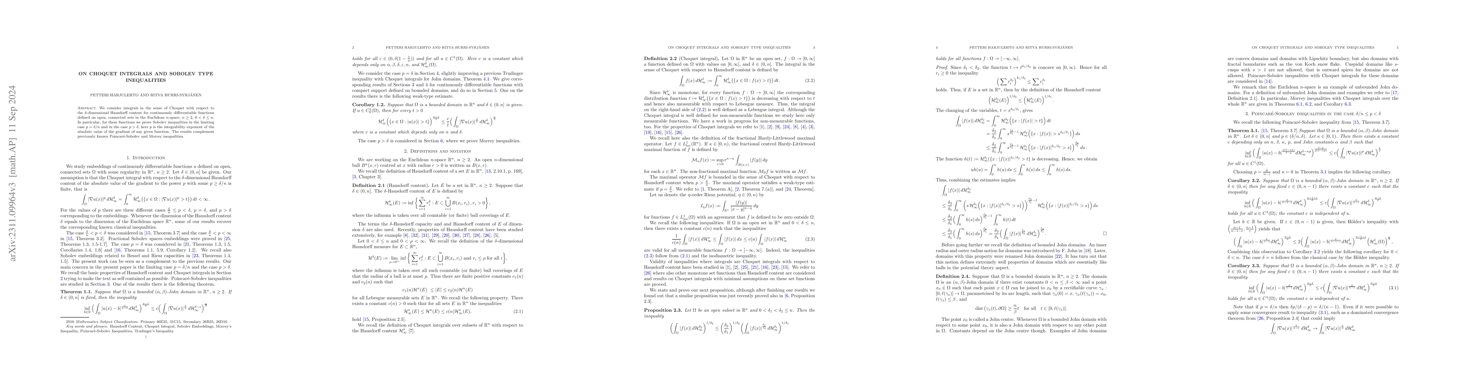 Thumbnail for On Sobolev inequalities with Choquet integrals