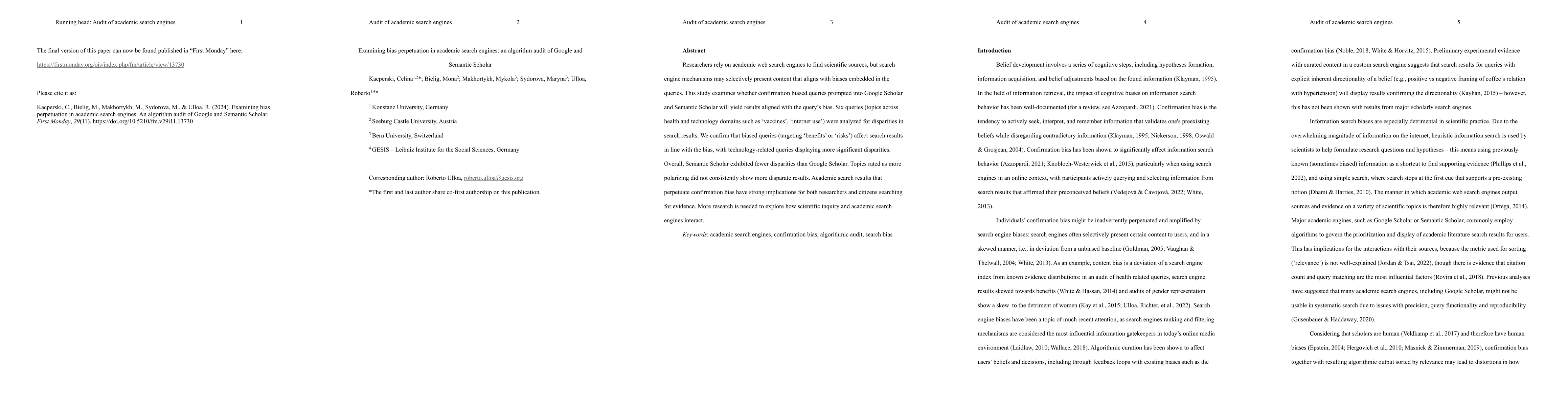 Thumbnail for Examining bias perpetuation in academic search engines: an algorithm
  audit of Google and Semantic Scholar