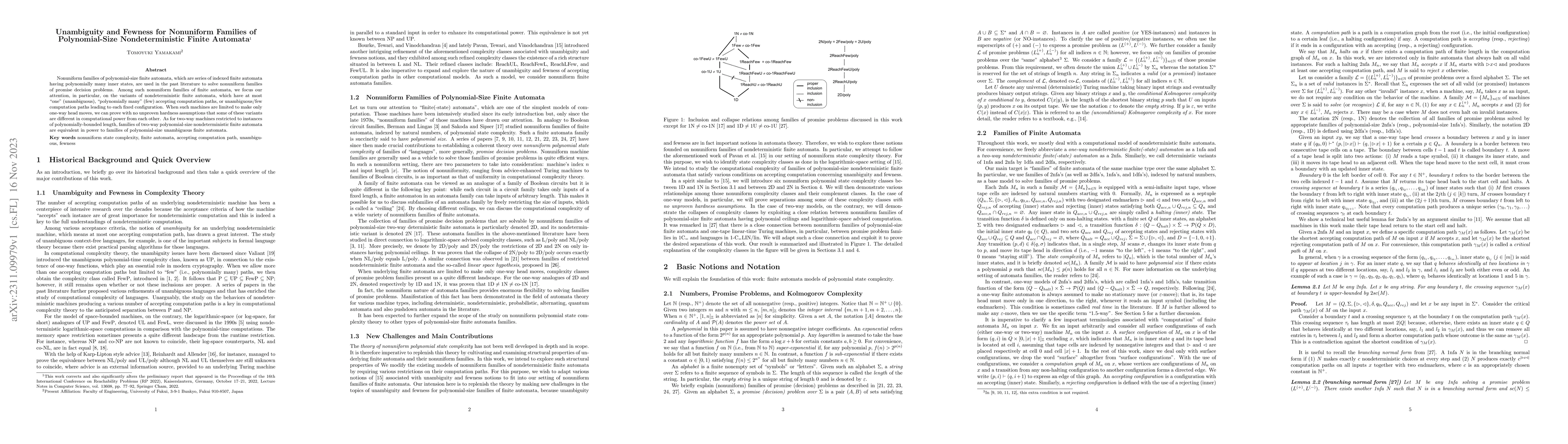 Thumbnail for Unambiguity and Fewness for Nonuniform Families of Polynomial-Size
  Nondeterministic Finite Automata