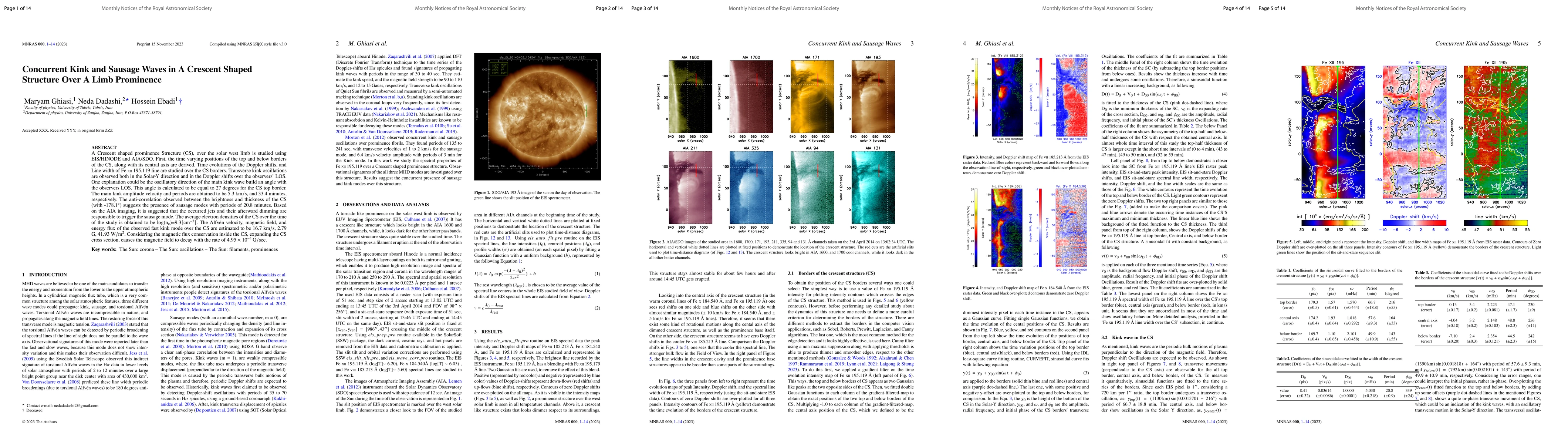 Thumbnail for Concurrent Kink and Sausage Waves in A Crescent Shaped Structure Over A
  Limb Prominence