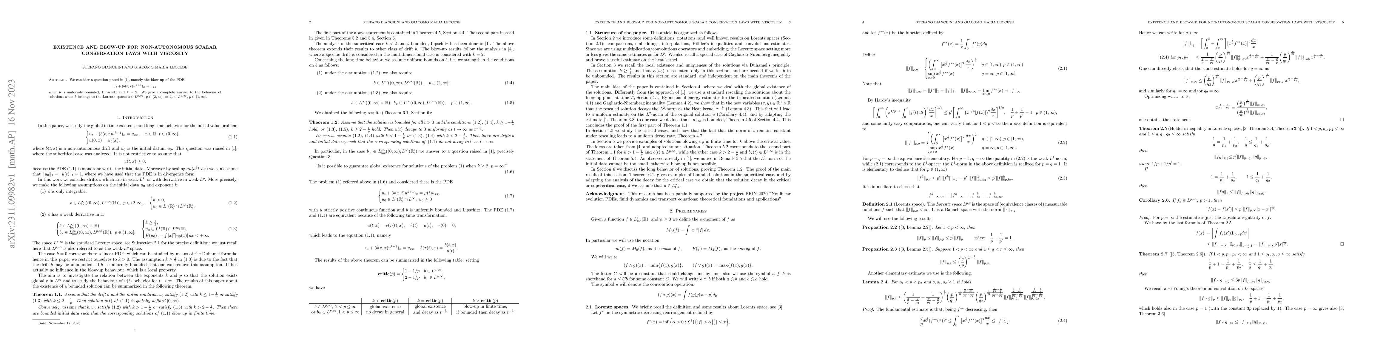 Thumbnail for Existence and Blow-up for Non-autonomous Scalar Conservation Laws With
  Viscosity