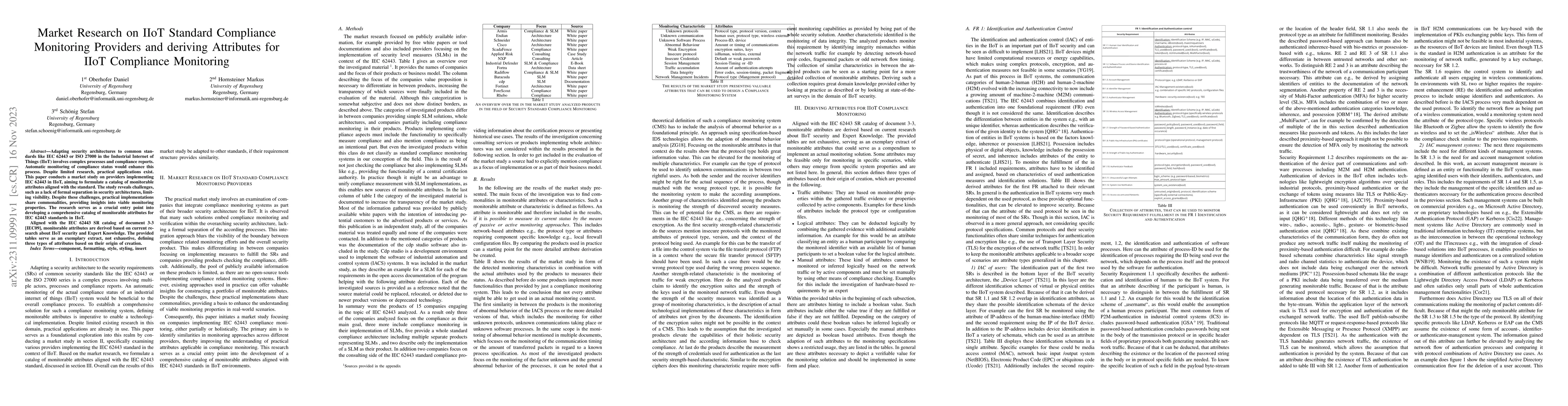 Thumbnail for Market Research on IIoT Standard Compliance Monitoring Providers and
  deriving Attributes for IIoT Compliance Monitoring