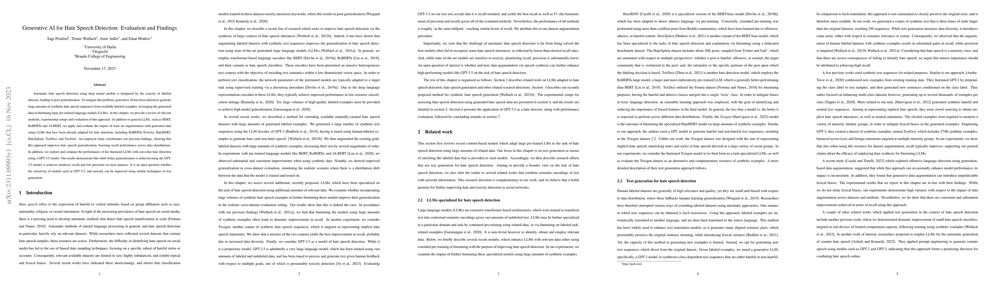 Thumbnail for Generative AI for Hate Speech Detection: Evaluation and Findings