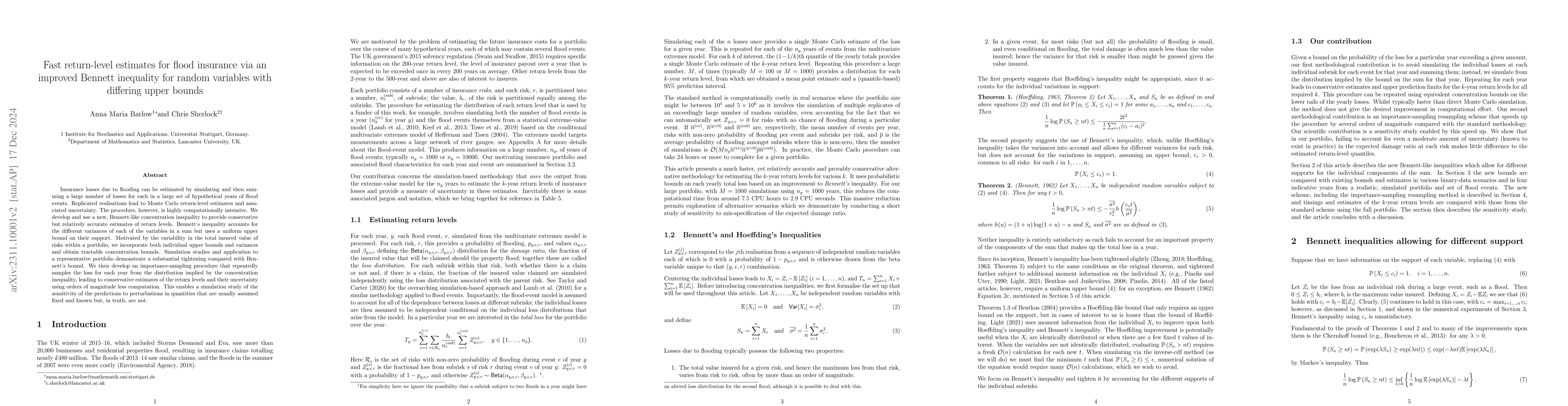 Thumbnail for Fast return-level estimates for flood insurance via an improved Bennett
  inequality for random variables with differing upper bounds