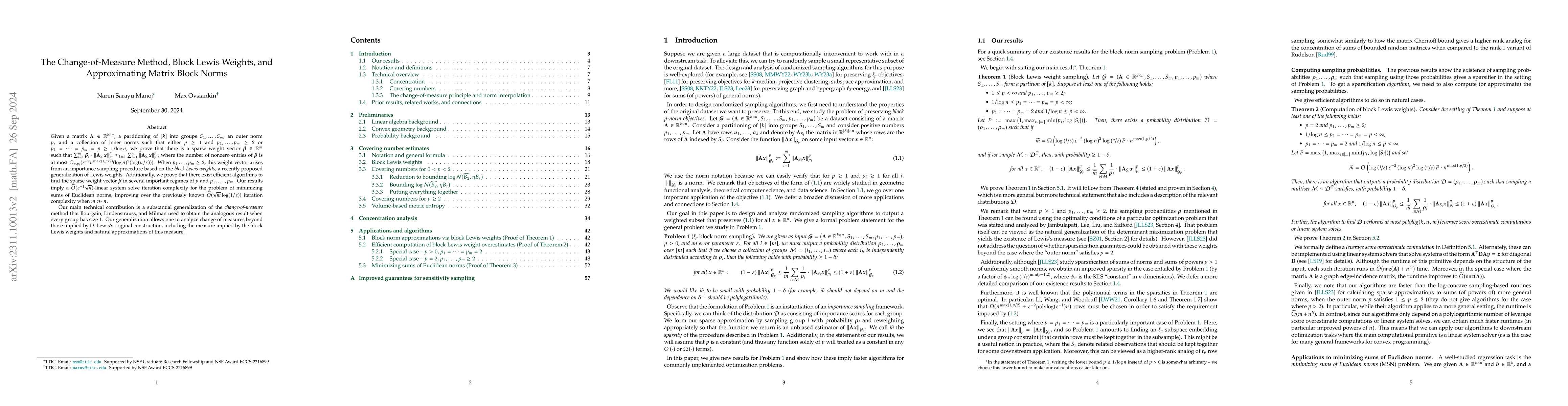 Thumbnail for The Change-of-Measure Method, Block Lewis Weights, and Approximating
  Matrix Block Norms
