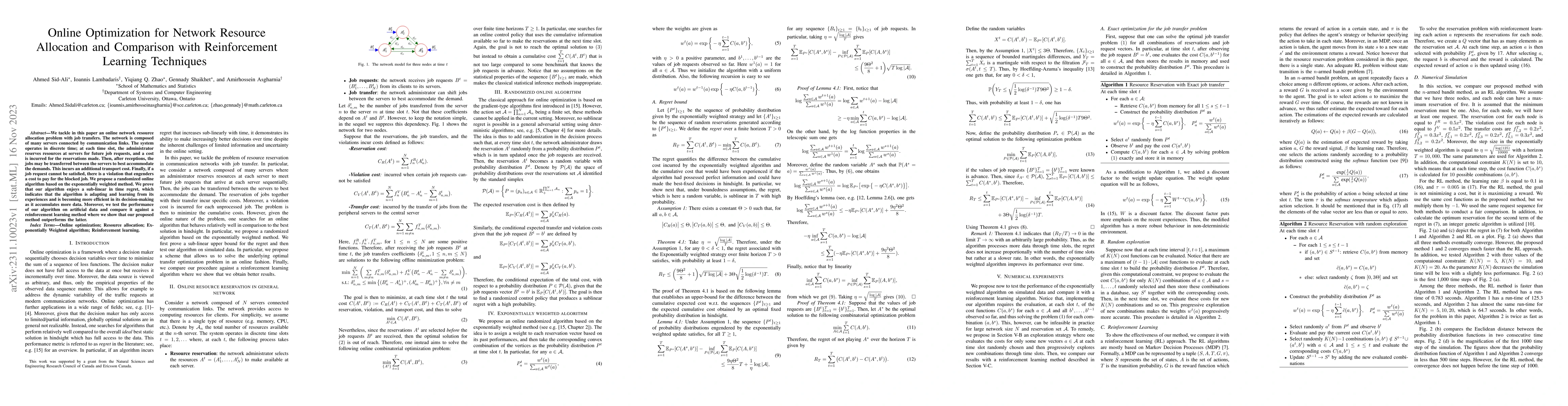Thumbnail for Online Optimization for Network Resource Allocation and Comparison with
  Reinforcement Learning Techniques