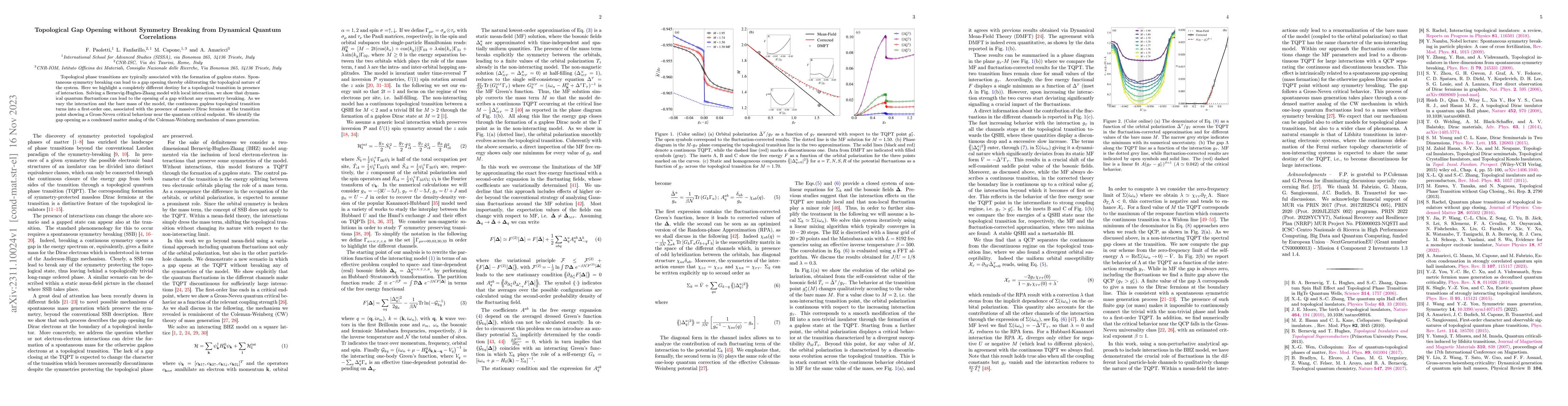 Thumbnail for Topological Gap Opening without Symmetry Breaking from Dynamical Quantum
  Correlations