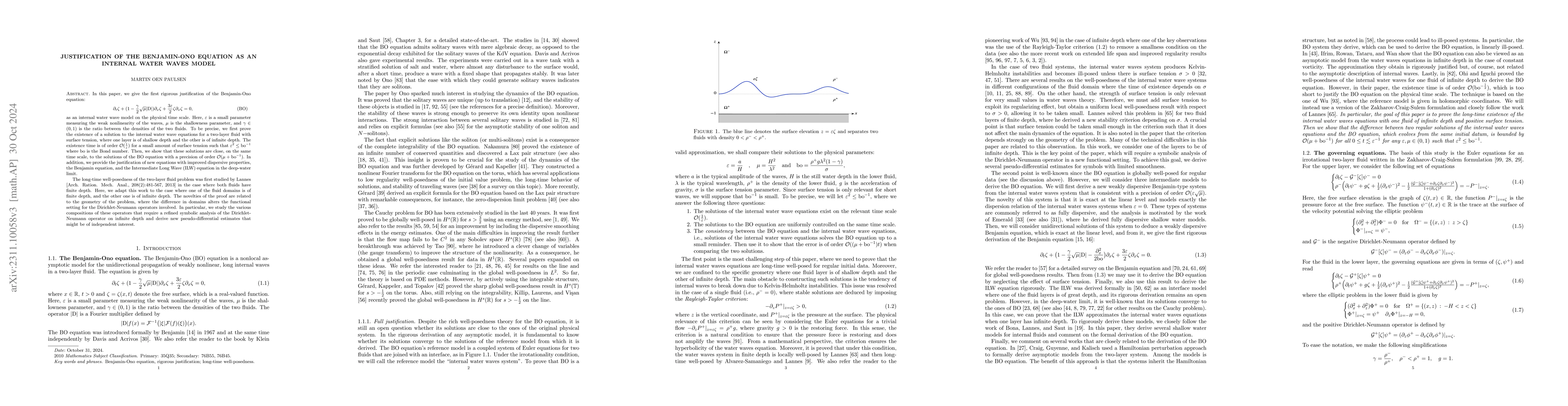 Thumbnail for Justification of the Benjamin-Ono equation as an internal water waves
  model
