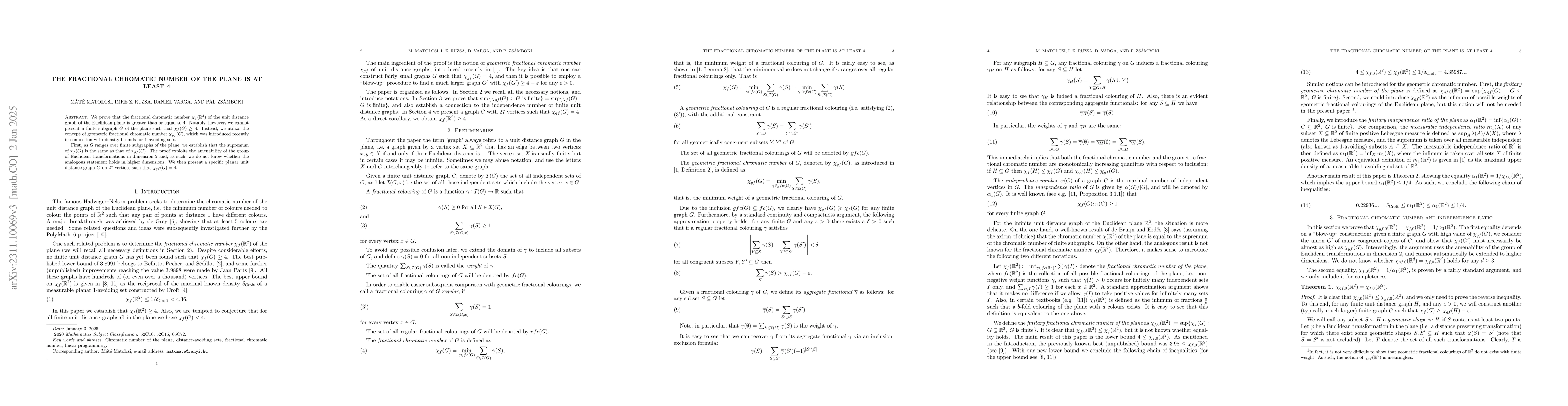 Thumbnail for The fractional chromatic number of the plane is at least 4