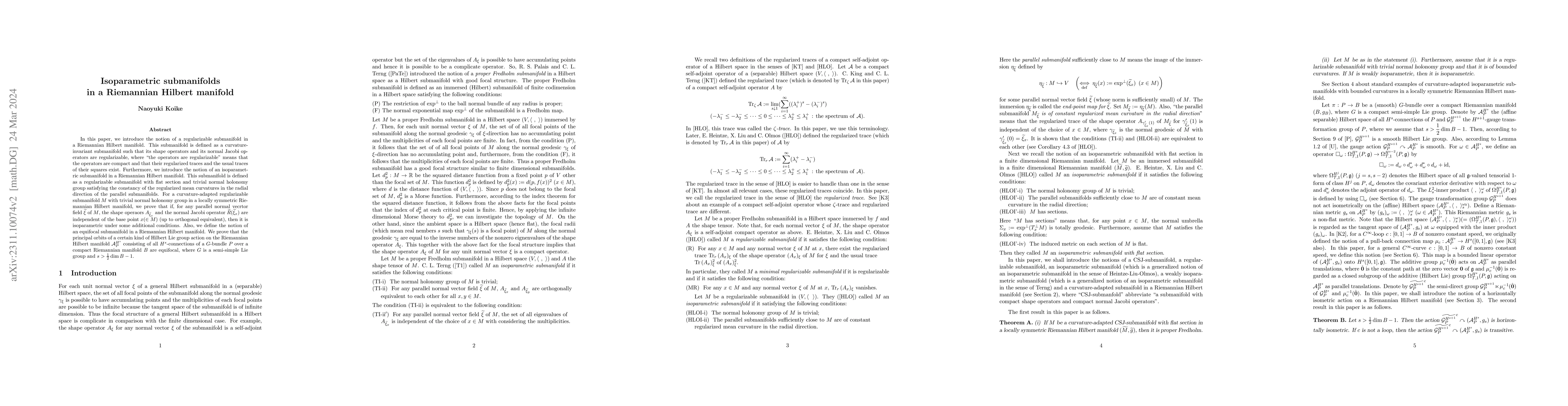 Thumbnail for Isoparametric submanifolds in a Riemannian Hilbert manifold