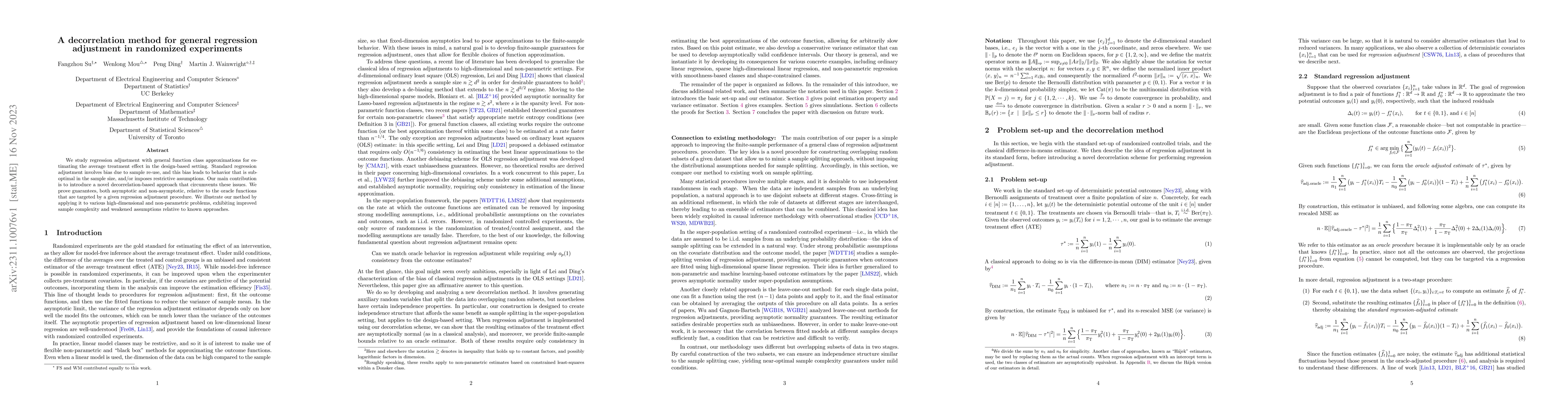 Thumbnail for A decorrelation method for general regression adjustment in randomized
  experiments