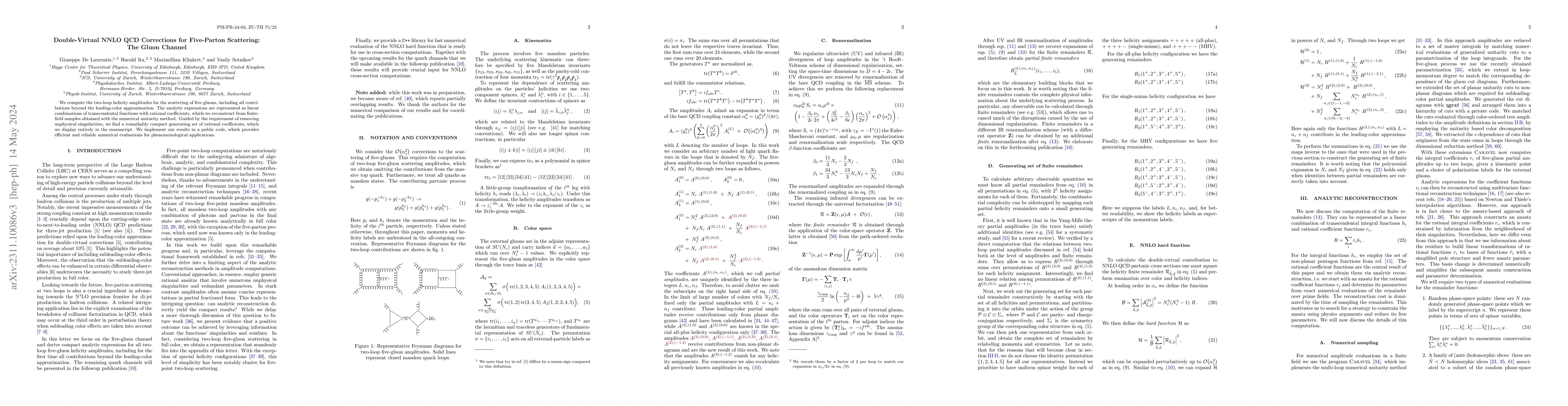 Thumbnail for Double-Virtual NNLO QCD Corrections for Five-Parton Scattering: The
  Gluon Channel