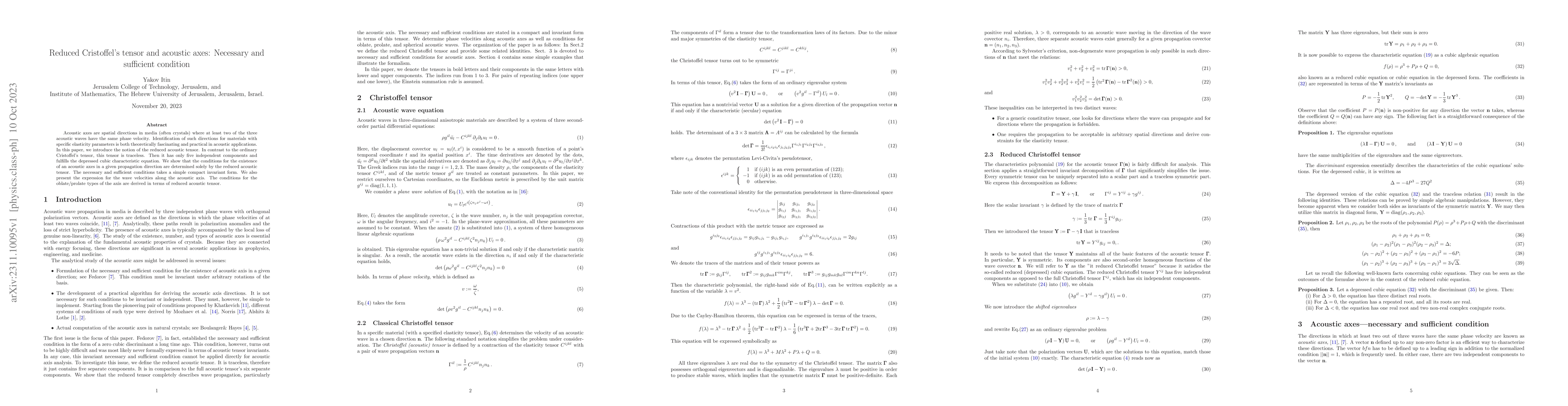 Thumbnail for Reduced Cristoffel's tensor and acoustic axes: Necessary and sufficient
  condition