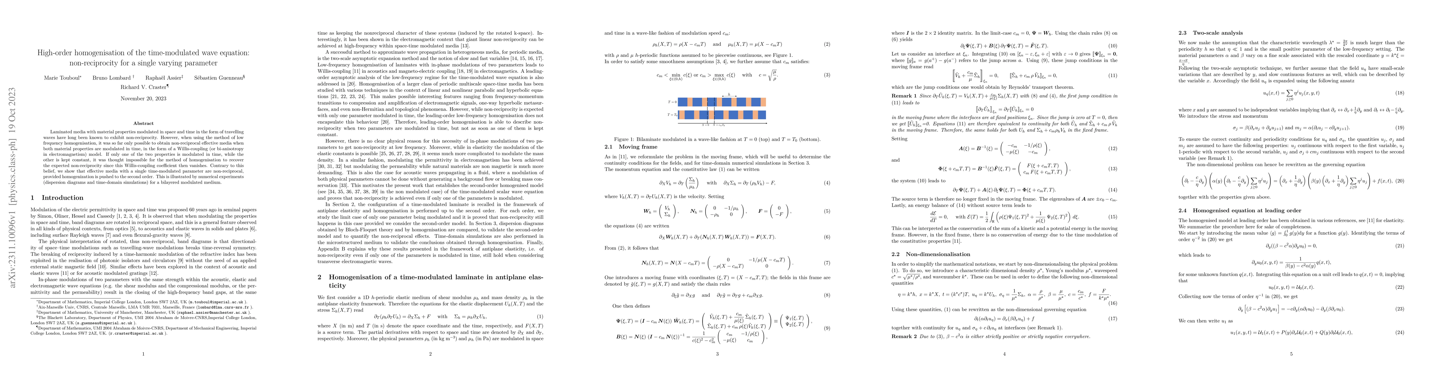 Thumbnail for High-order homogenisation of the time-modulated wave equation:
  non-reciprocity for a single varying parameter