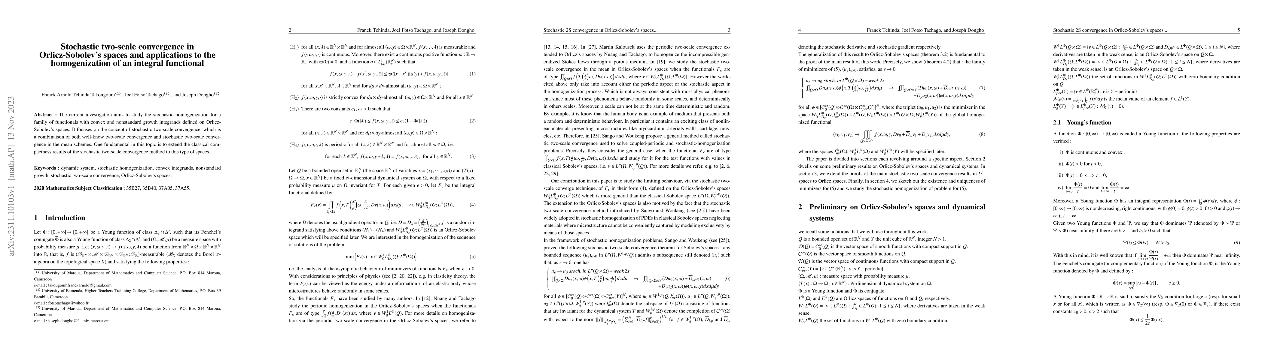 Thumbnail for Stochastic two-scale convergence in Orlicz-Sobolev's spaces and
  applications to the homogenization of an integral functional