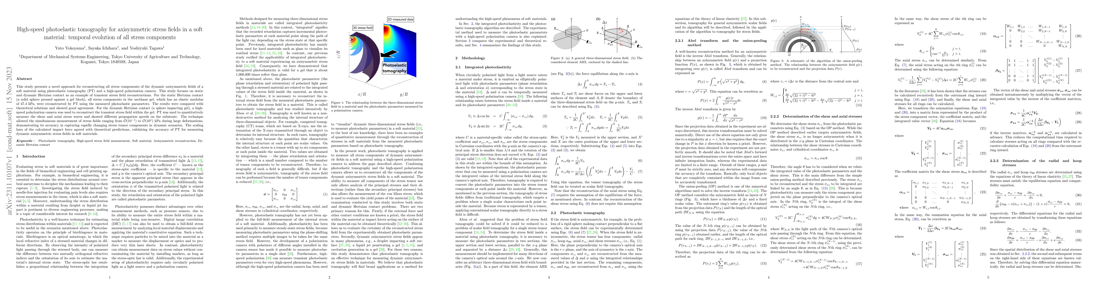 Thumbnail for High-speed photoelastic tomography for axisymmetric stress fields in a
  soft material: temporal evolution of all stress components