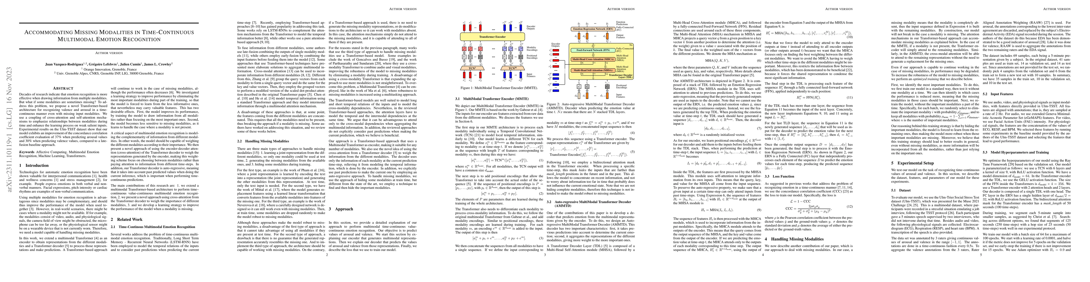 Thumbnail for Accommodating Missing Modalities in Time-Continuous Multimodal Emotion
  Recognition