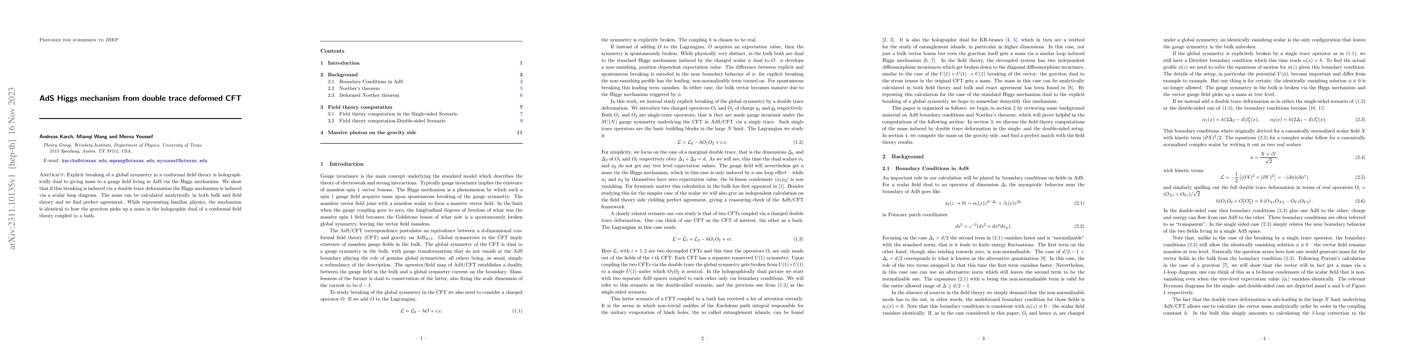 Thumbnail for AdS Higgs mechanism from double trace deformed CFT