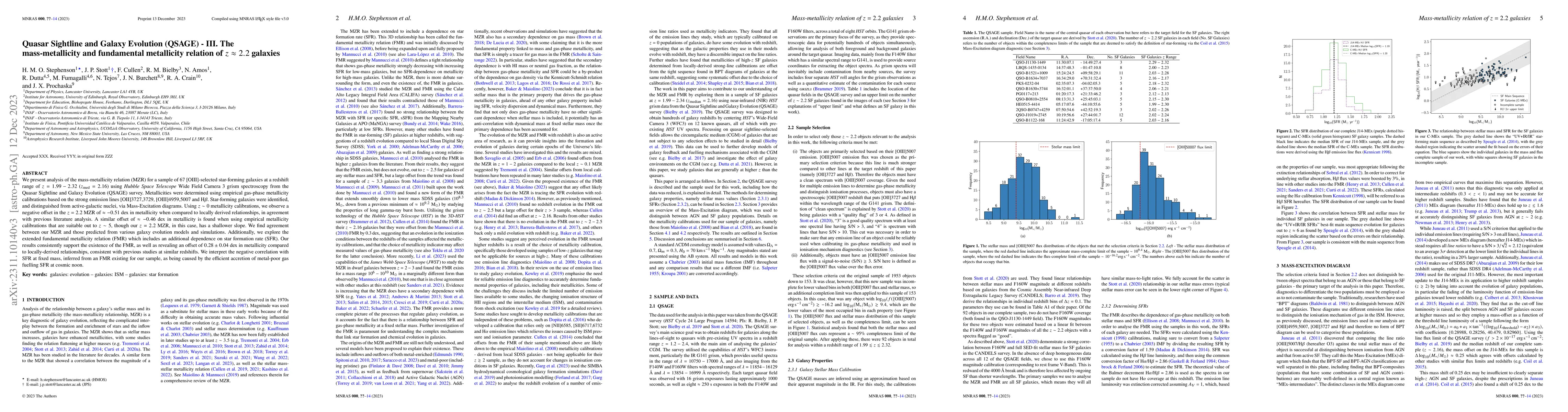 Thumbnail for Quasar Sightline and Galaxy Evolution (QSAGE) -- III. The
  mass-metallicity and fundamental metallicity relation of $z \approx$ 2.2
  galaxies