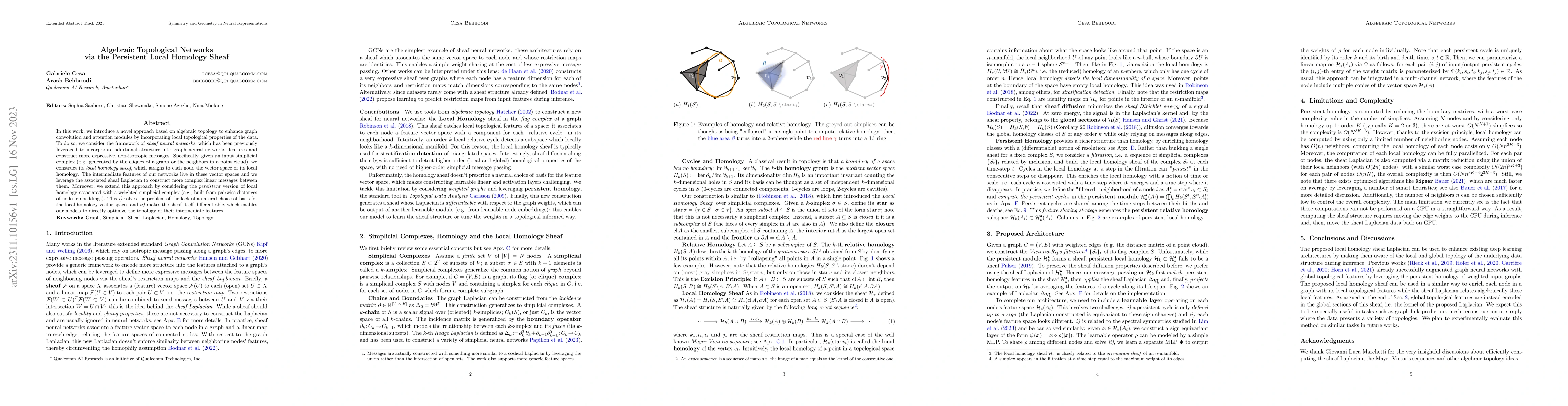 Thumbnail for Algebraic Topological Networks via the Persistent Local Homology Sheaf