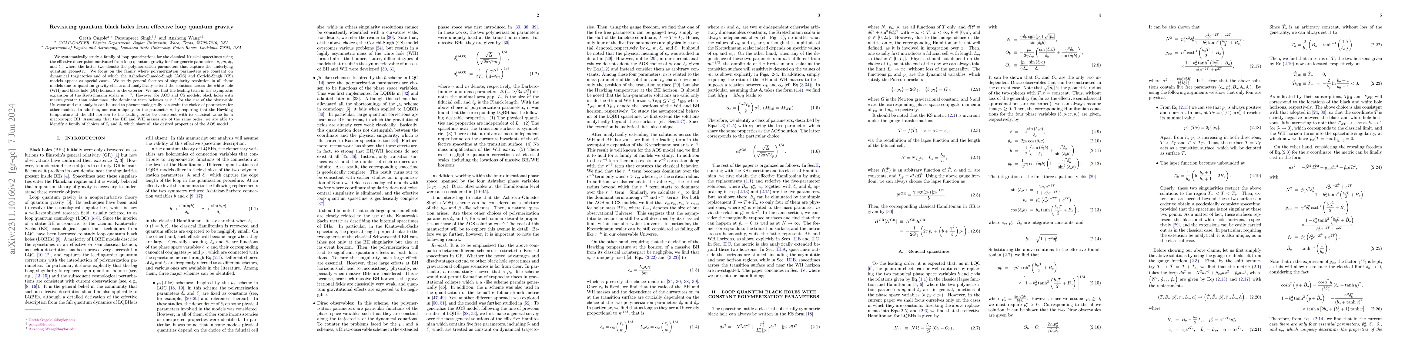 Thumbnail for Revisiting quantum black holes from effective loop quantum gravity