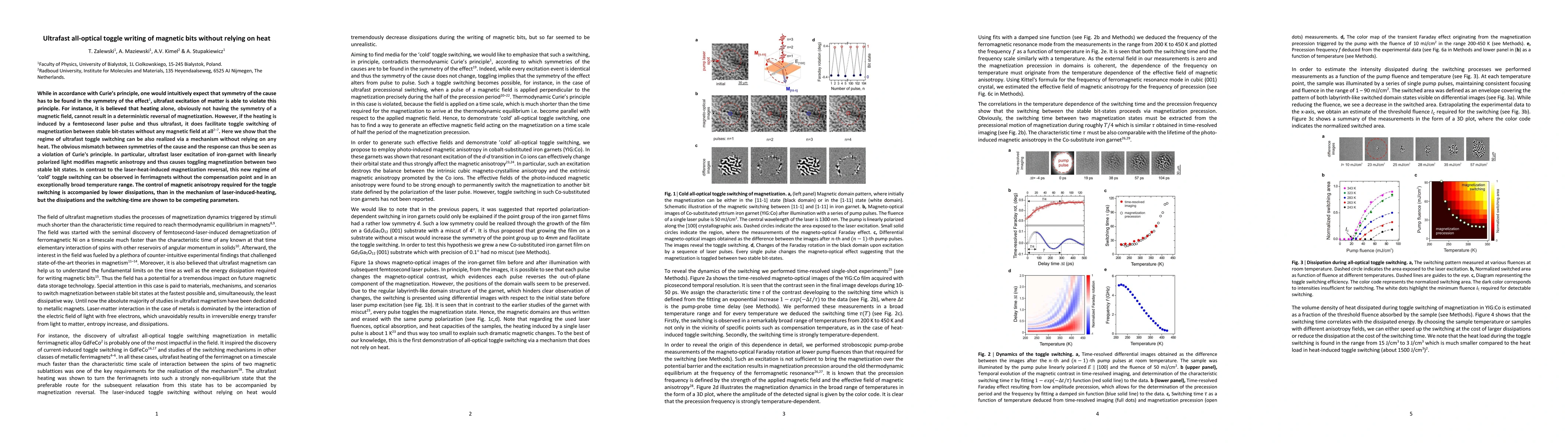 Thumbnail for Ultrafast all-optical toggle writing of magnetic bits without relying on
  heat