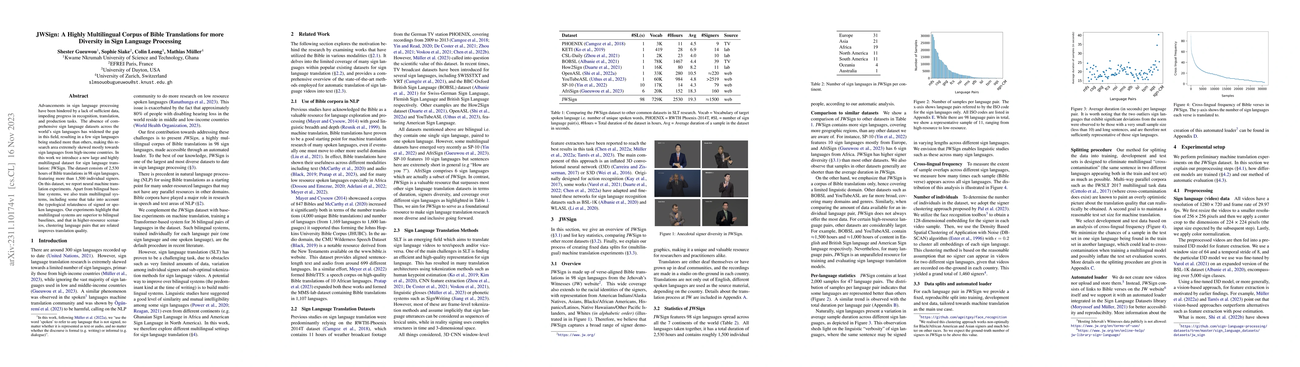 Thumbnail for JWSign: A Highly Multilingual Corpus of Bible Translations for more
  Diversity in Sign Language Processing