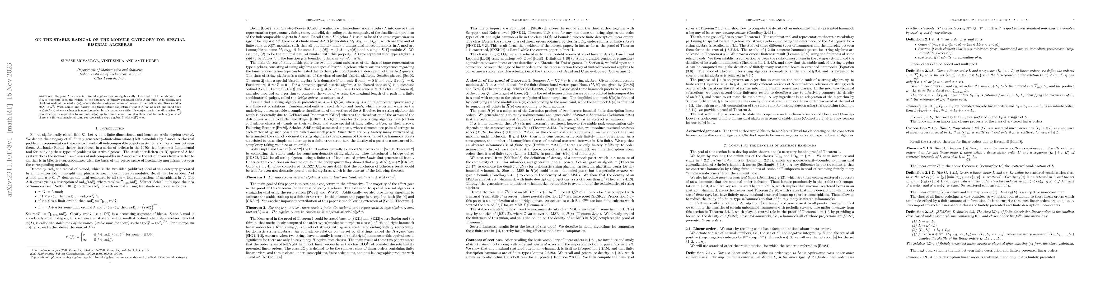 Thumbnail for On the stable radical of the module category for special biserial
  algebras