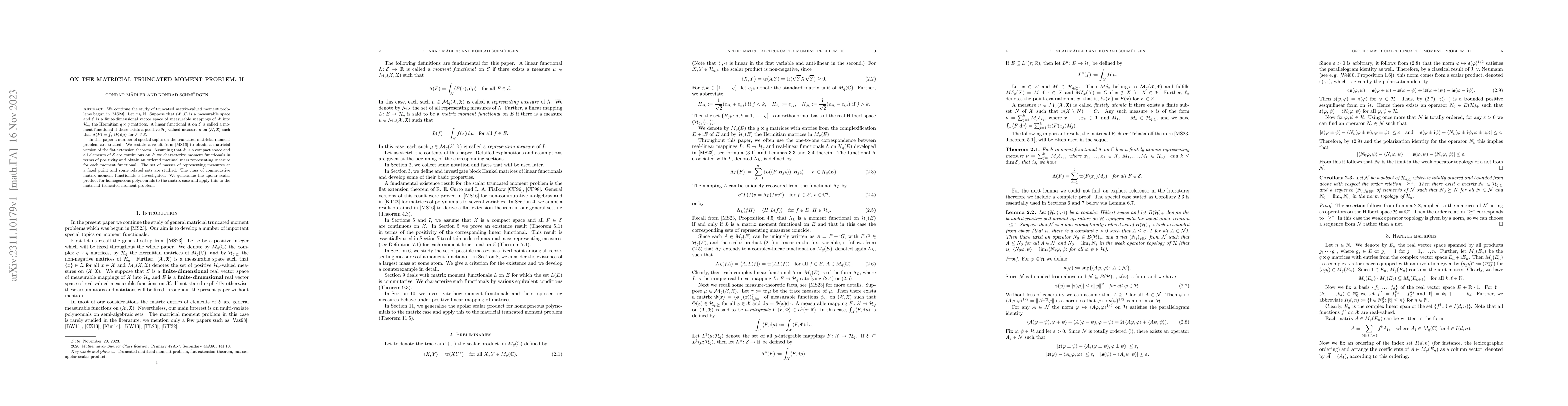 Thumbnail for On the Matricial Truncated Moment Problem. II
